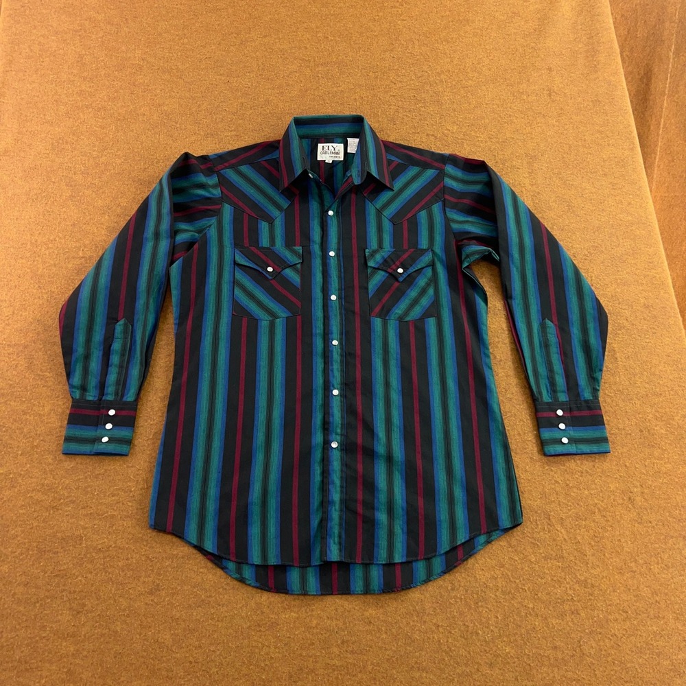 Ely Cattleman Mens Medium Multi Color Striped Pearl Snap Western Shirt